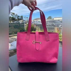Vintage Fossil Hot Pink Leather Tote Bag